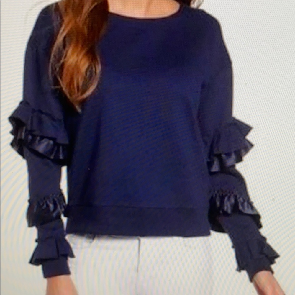 J. Crew navy  blue ruffle sleeve sweatshirt.